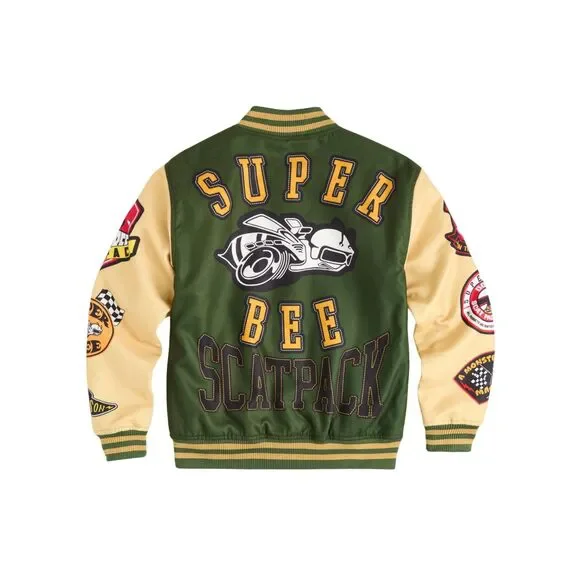 Reason x Dodge Scatpack Varsity Jacket Men Large Green Khaki Letterman Bomber - Picture 2 of 15